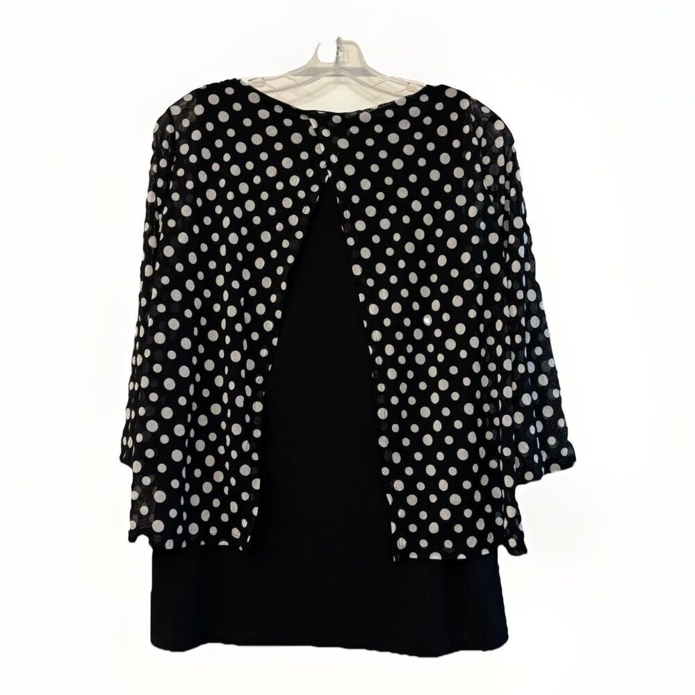 Chicos Top Black White Sheer Polka Dot Overlay Size 1 (Women’s Medium) - Picture 2 of 6